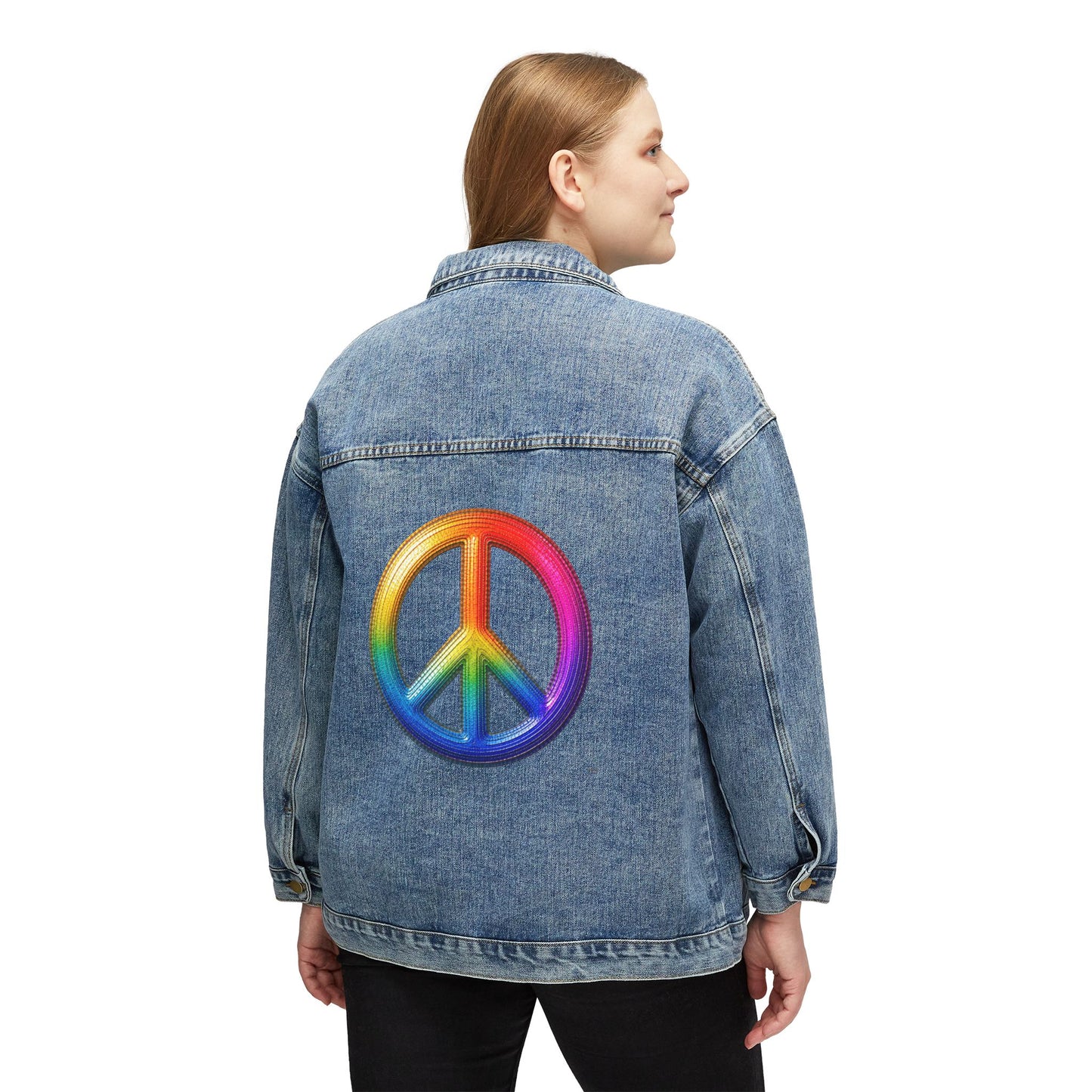Women's Original Oversized Denim Jacket with Peace Back Graphic | Psychic Stew