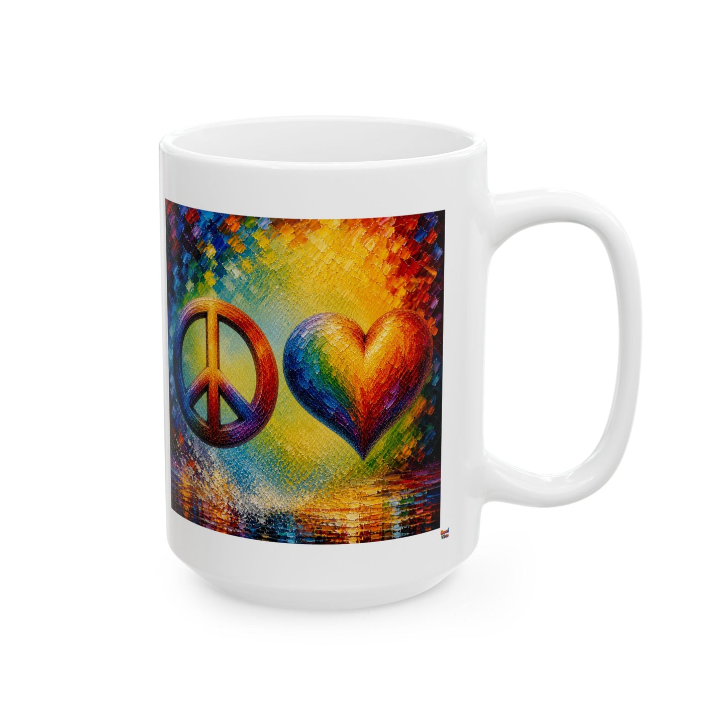 Good Vibes Painted Peace and Love Mug | Ceramic Coffee Mug 11oz. | 15oz.
