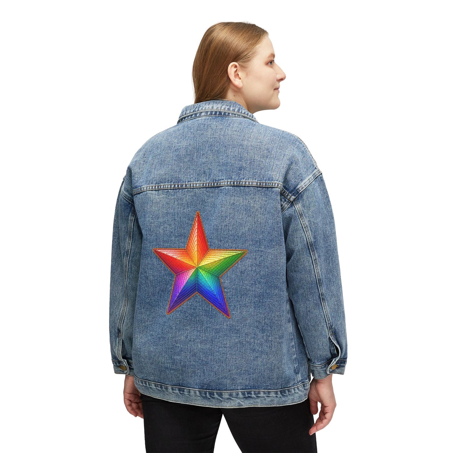Women's Original Oversized Denim Jacket with Bright Star Back Graphic | Psychic Stew