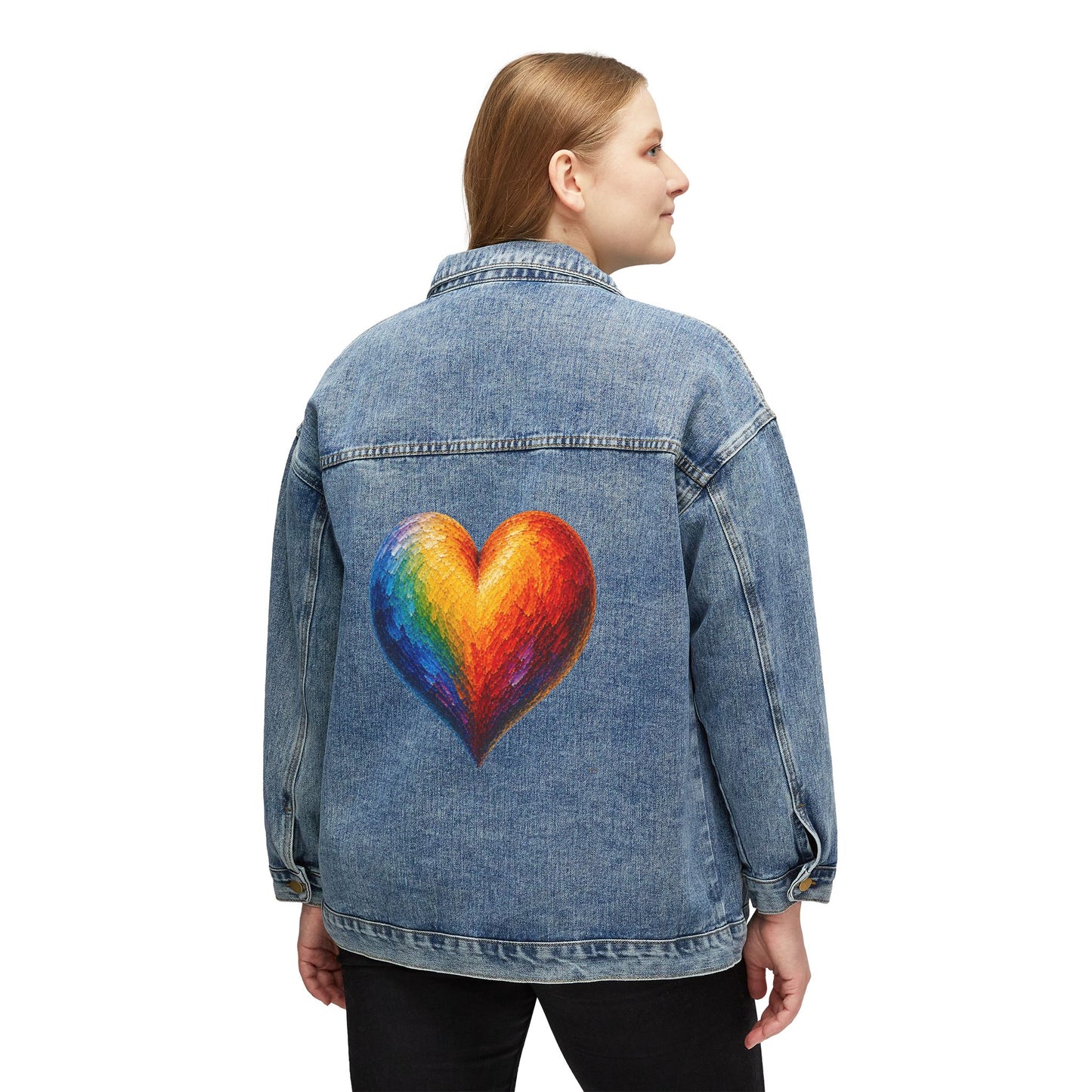 Women's Original Oversized Denim Jacket with Painted Heart Back Graphic | Psychic Stew