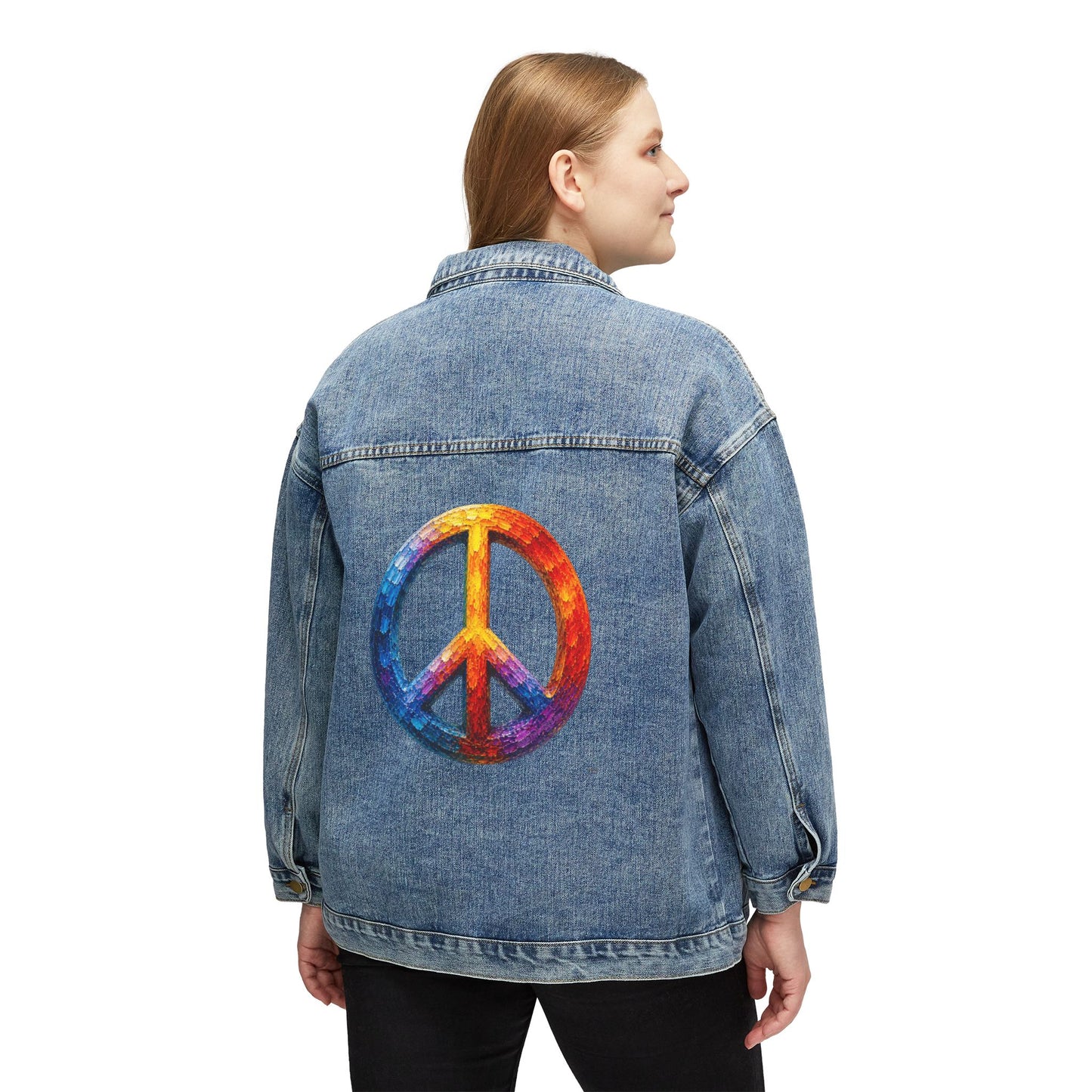 Women's Original Oversized Denim Jacket with Painted Peace Back Graphic | Psychic Stew