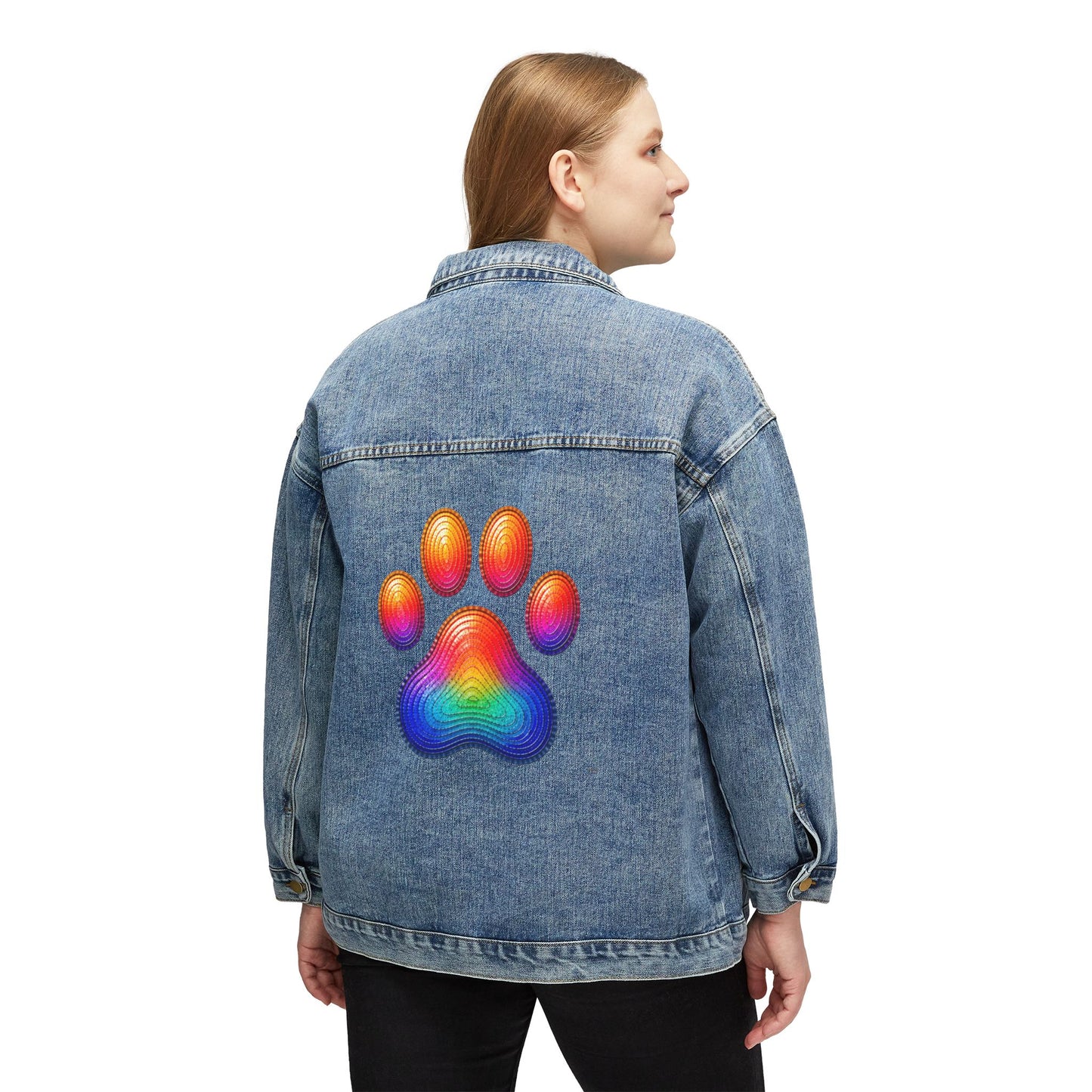 Women's Original Oversized Denim Jacket with Paw Print Back Graphic | Psychic Stew