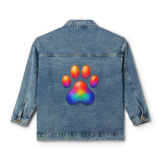 Women's Original Oversized Denim Jacket with Paw Print Back Graphic | Psychic Stew