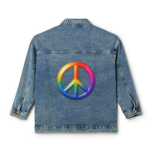 Women's Original Oversized Denim Jacket with Peace Back Graphic | Psychic Stew