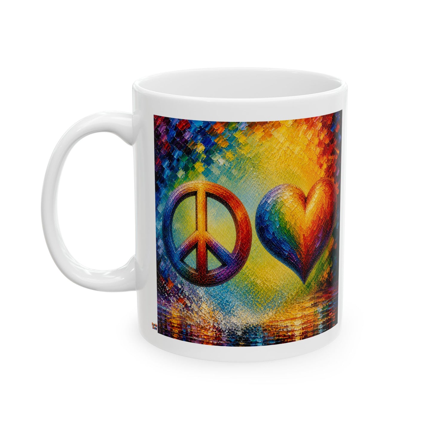 Good Vibes Painted Peace and Love Mug | Ceramic Coffee Mug 11oz. | 15oz.