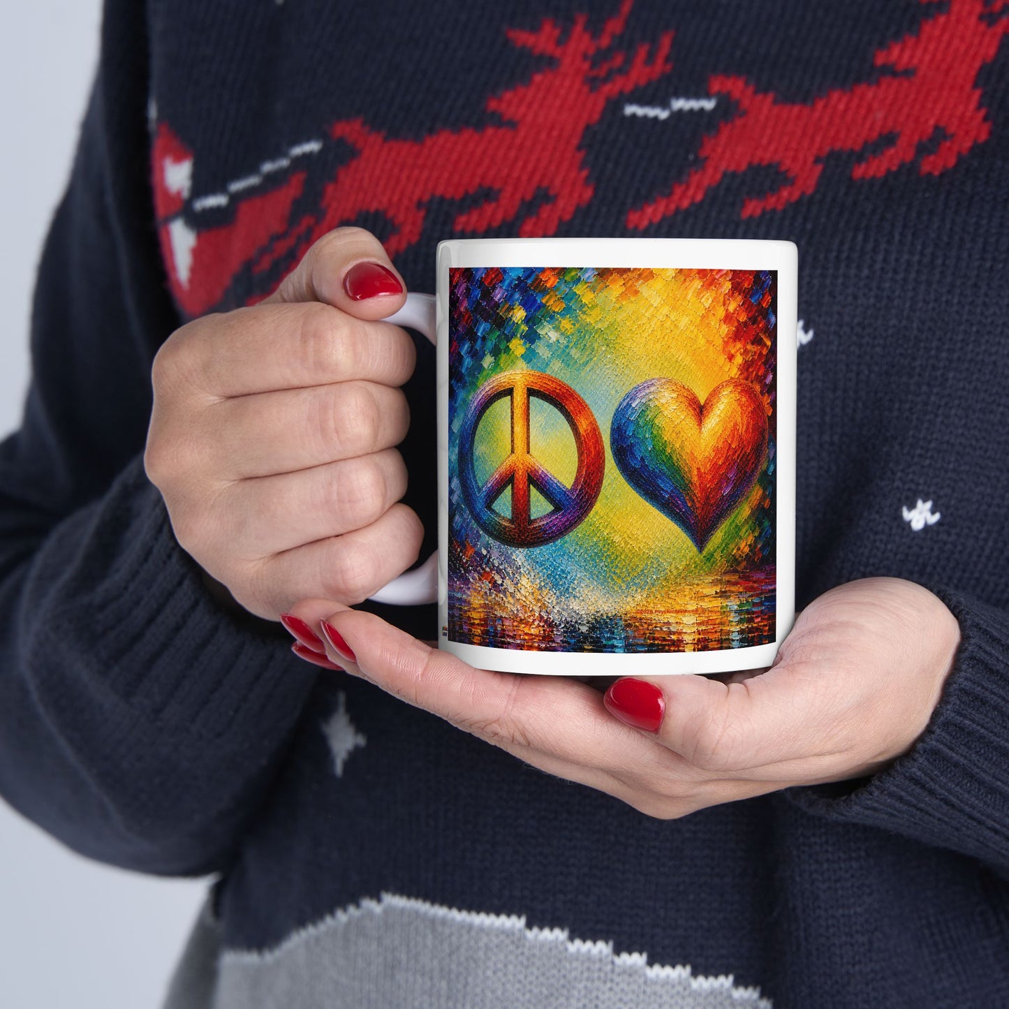 Good Vibes Painted Peace and Love Mug | Ceramic Coffee Mug 11oz. | 15oz.