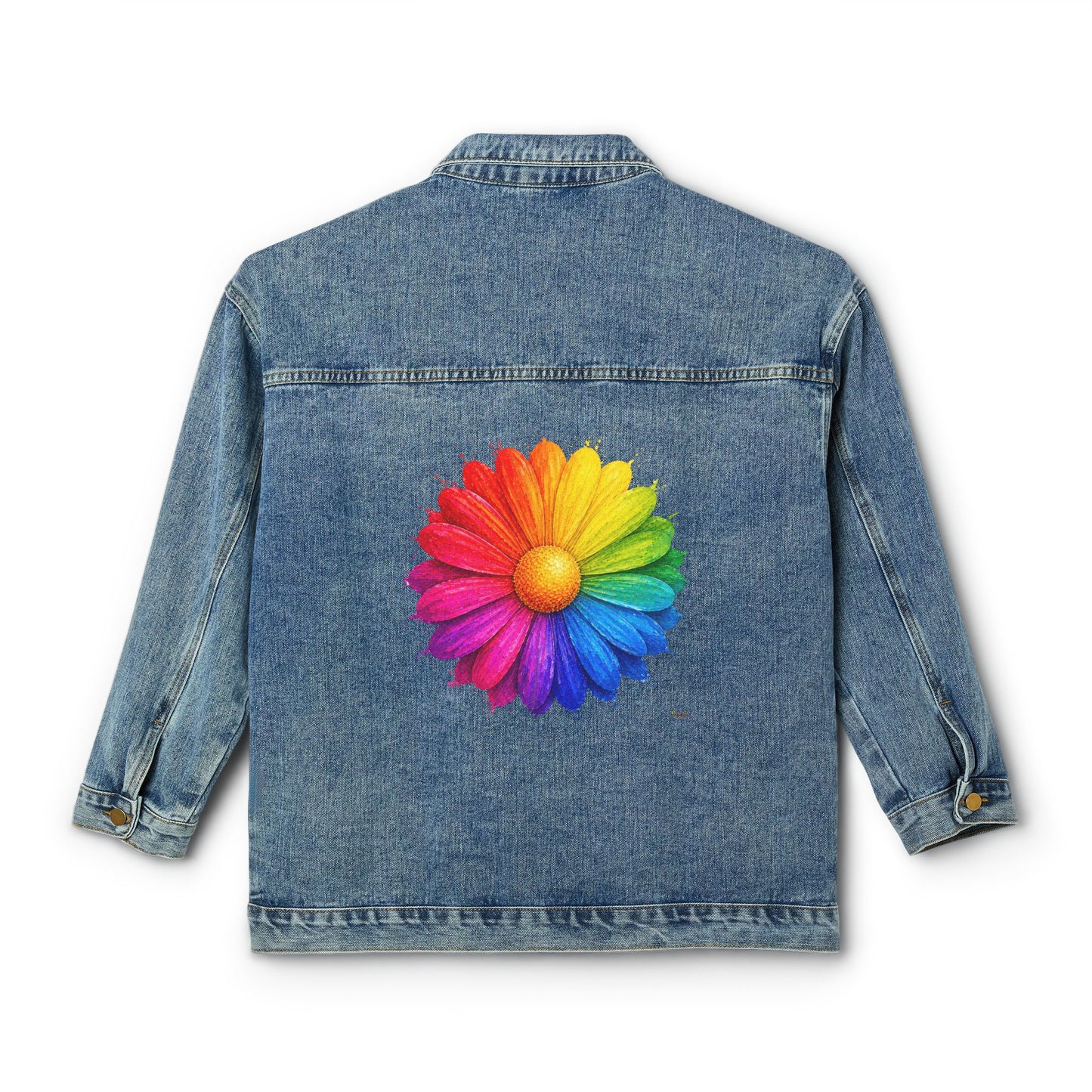 Women's Original Oversized Denim Jacket with Bright Flower Back Graphic | Psychic Stew