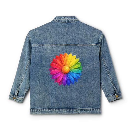 Women's Original Oversized Denim Jacket with Bright Flower Back Graphic | Psychic Stew