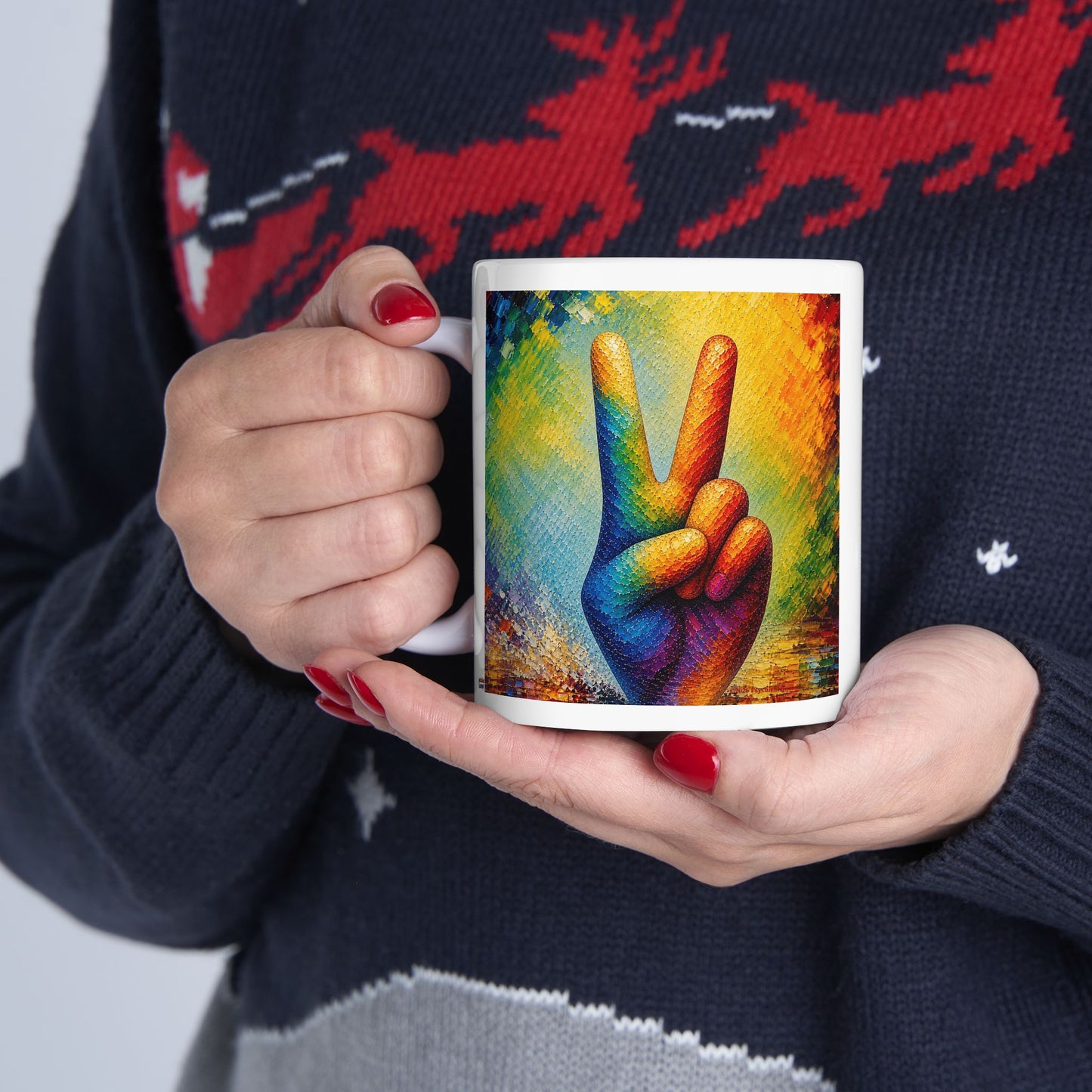 Good Vibes Painted Peace Sign Mug | Ceramic Coffee Mug 11oz. | 15oz.