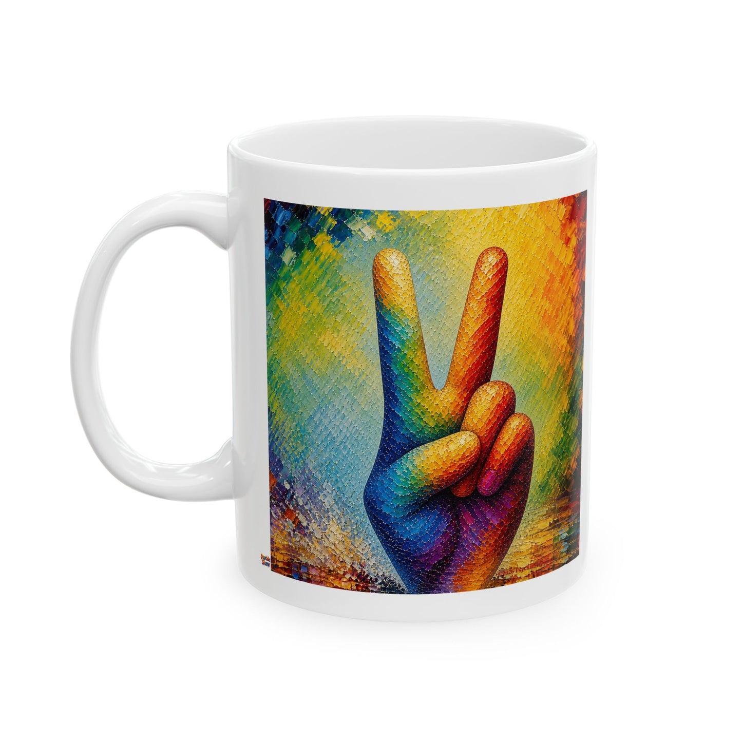 Good Vibes Painted Peace Sign Mug | Ceramic Coffee Mug 11oz. | 15oz.