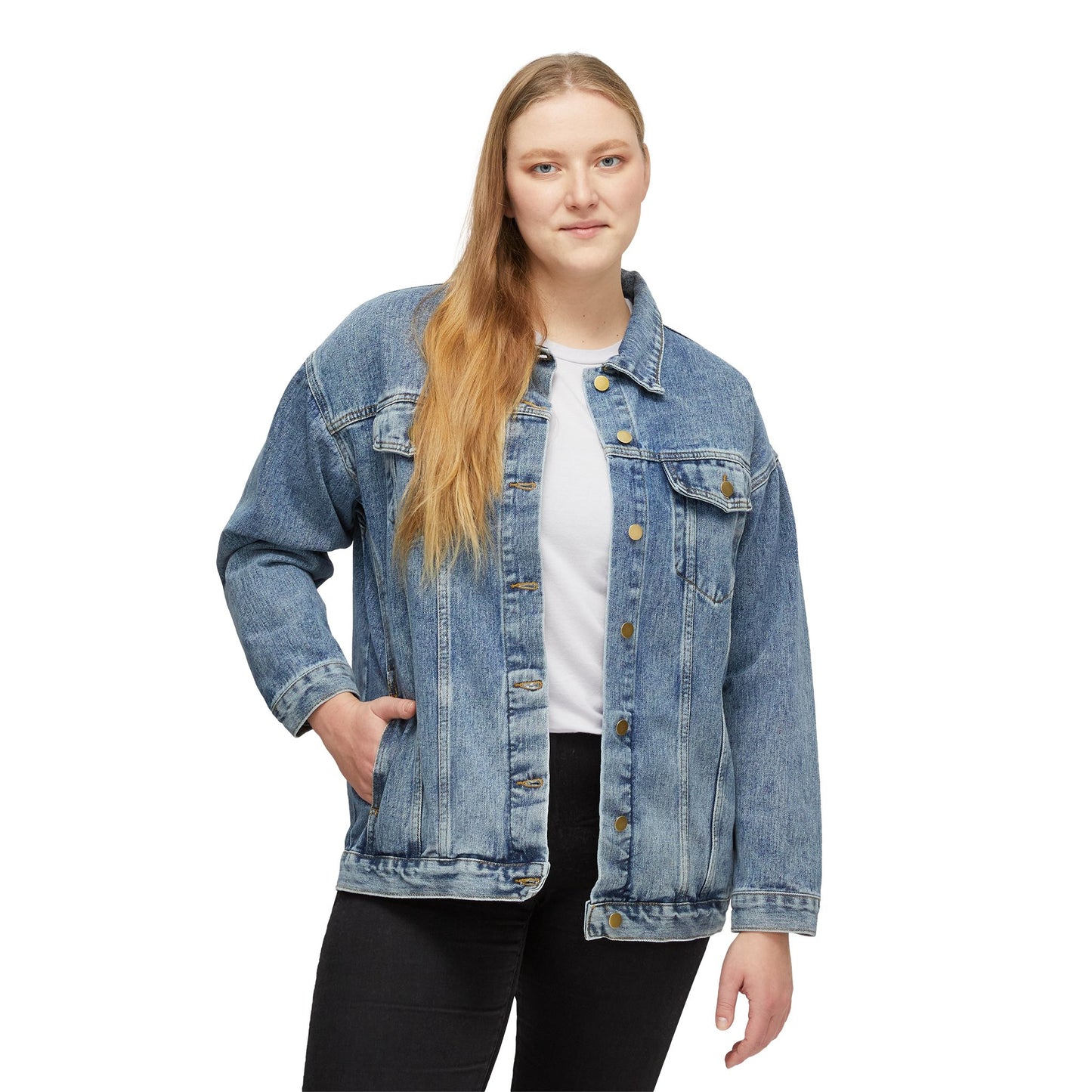 Women's Original Oversized Denim Jacket with Colorful Tree Back Graphic | Psychic Stew