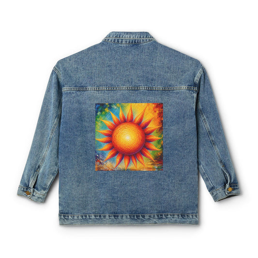 Women's Original Oversized Denim Jacket with Painted Sun Back Graphic | Psychic Stew