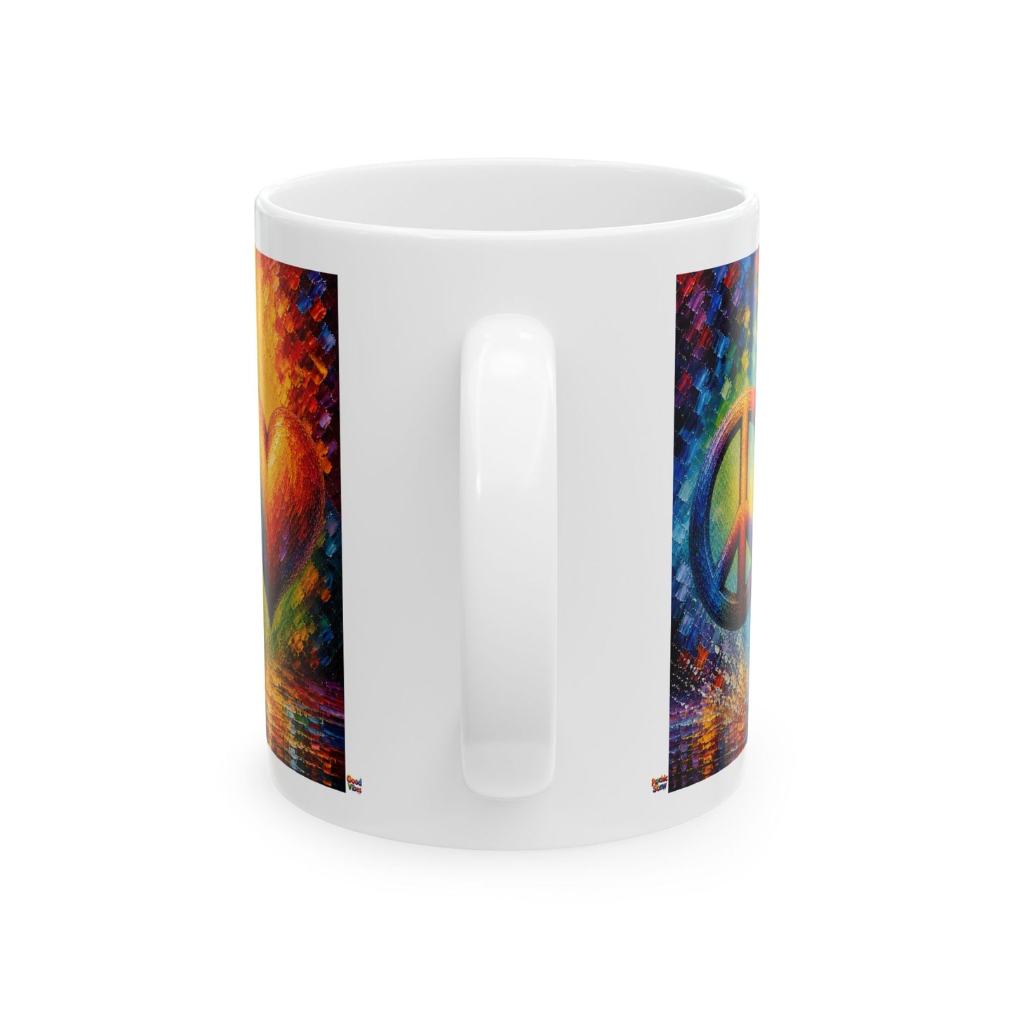 Good Vibes Painted Peace and Love Mug | Ceramic Coffee Mug 11oz. | 15oz.