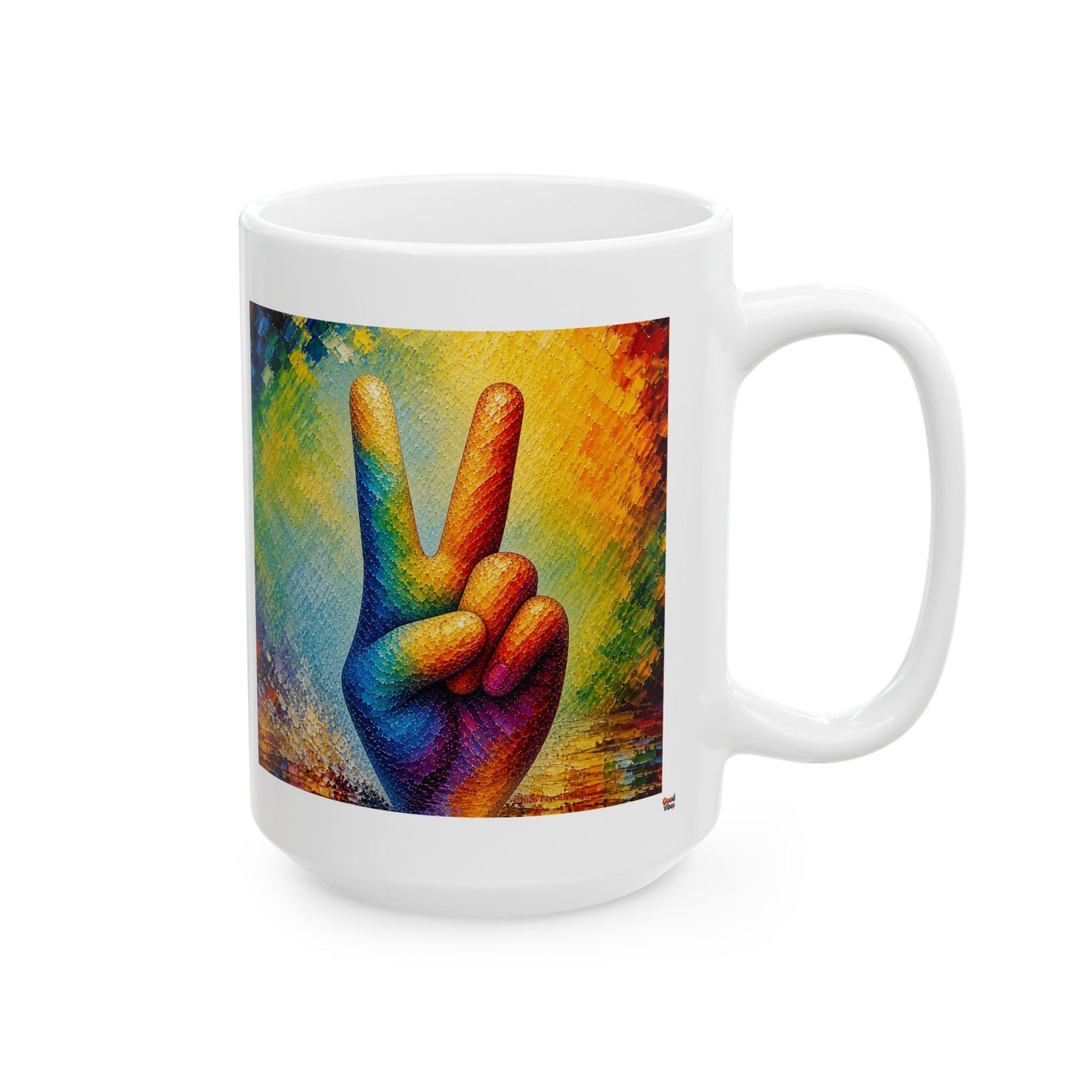 Good Vibes Painted Peace Sign Mug | Ceramic Coffee Mug 11oz. | 15oz.
