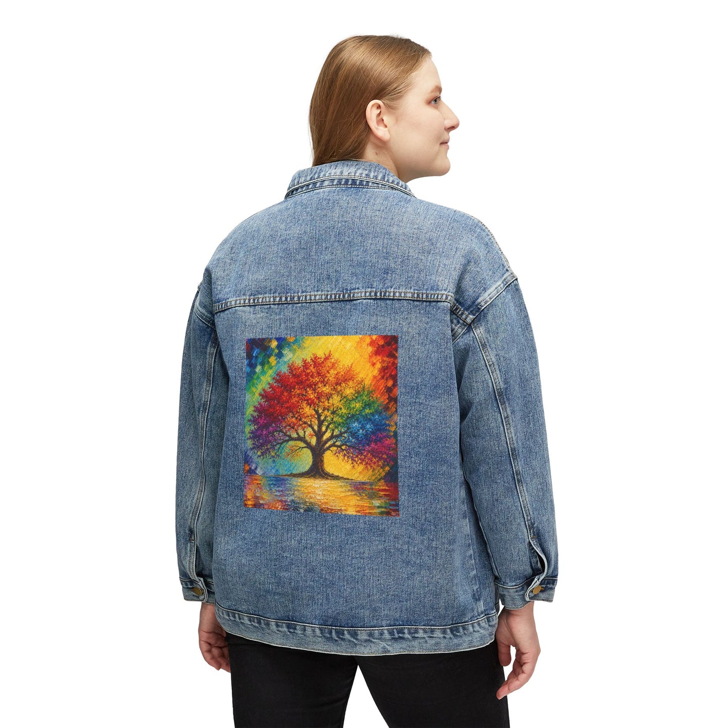 Women's Original Oversized Denim Jacket with Painted Tree Back Graphic | Psychic Stew