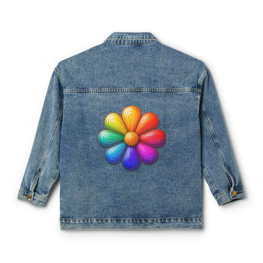 Women's Original Oversized Denim Jacket with Flower Power Back Graphic | Psychic Stew