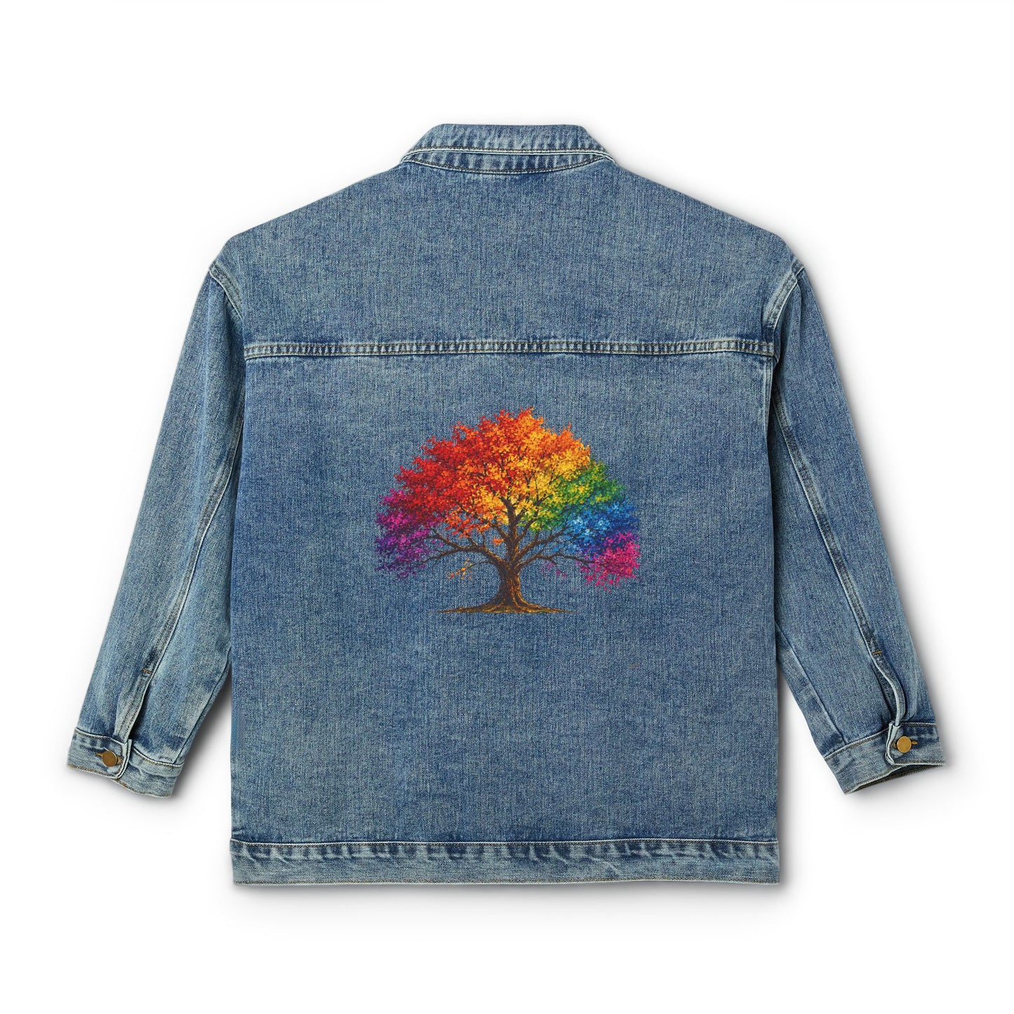 Women's Original Oversized Denim Jacket with Colorful Tree Back Graphic | Psychic Stew