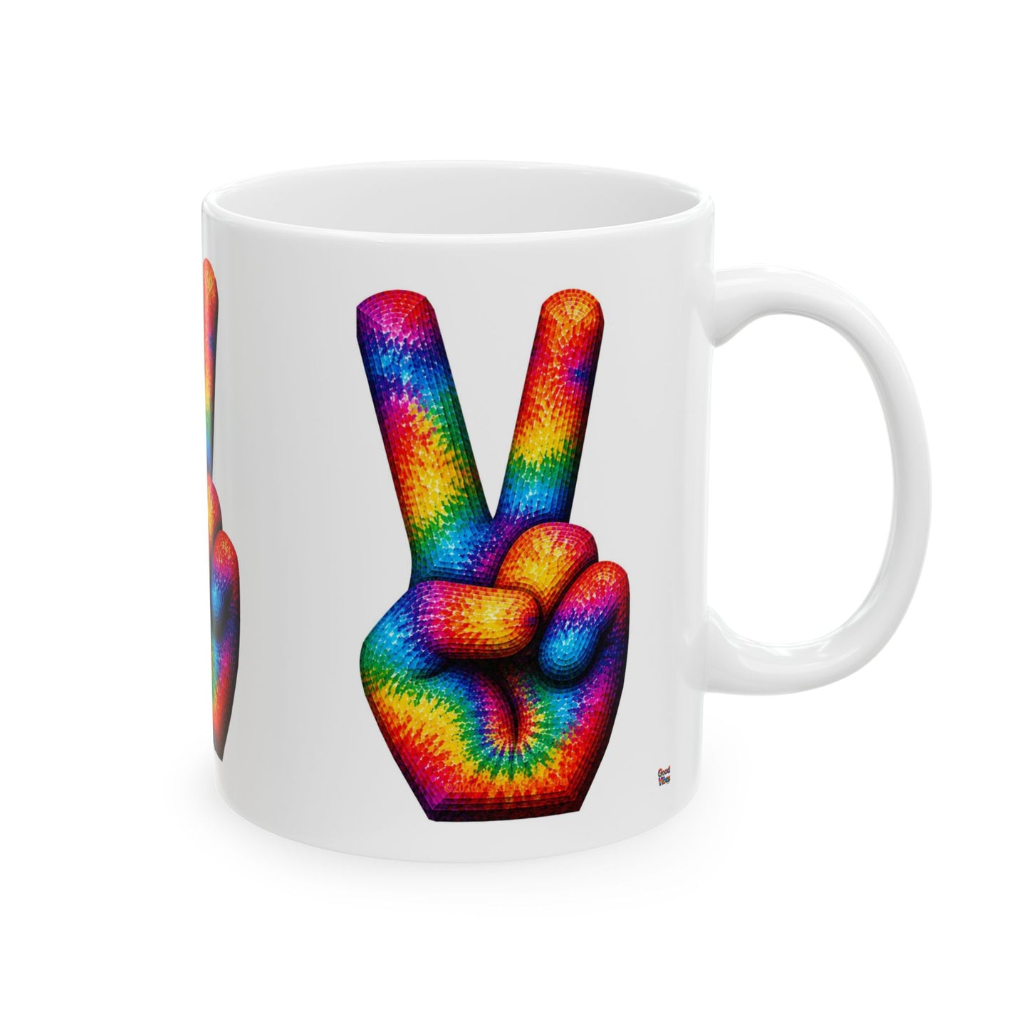 Good Vibes Tie-Dye Peace Sign Mug | Ceramic Coffee Mug 11oz. | 15oz.