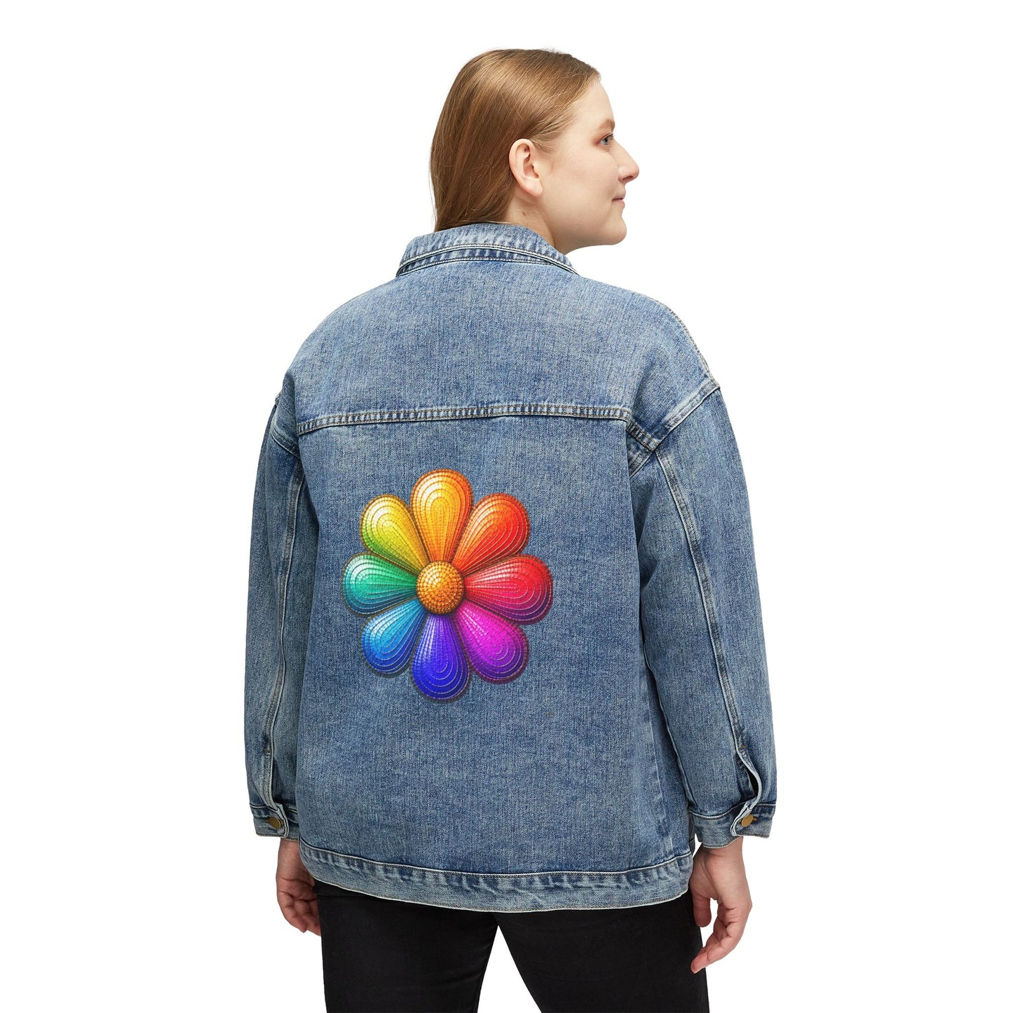 Women's Original Oversized Denim Jacket with Flower Power Back Graphic | Psychic Stew