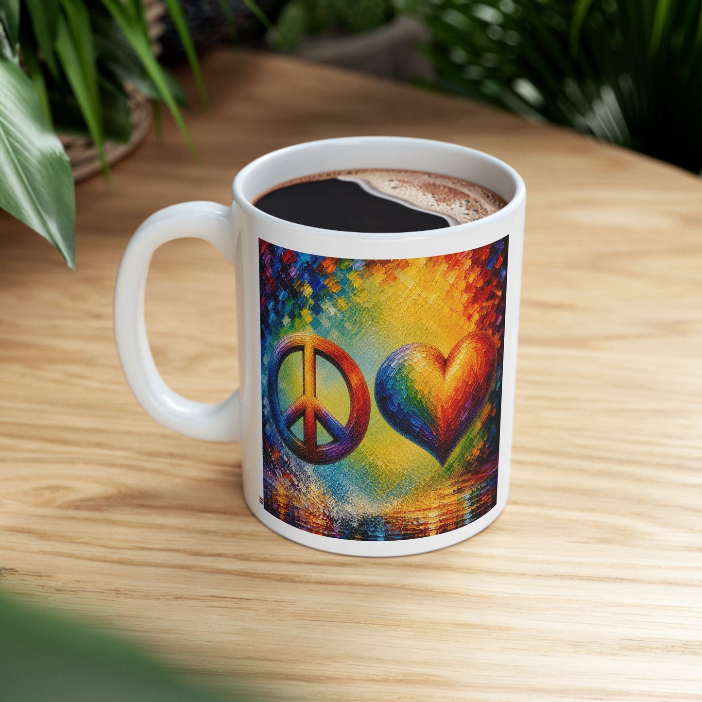 Good Vibes Painted Peace and Love Mug | Ceramic Coffee Mug 11oz. | 15oz.