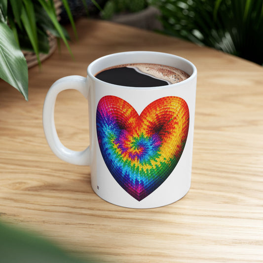 Good Vibes Tie-Dye Heart Mug | Ceramic Coffee Mug 11oz. | 15oz.