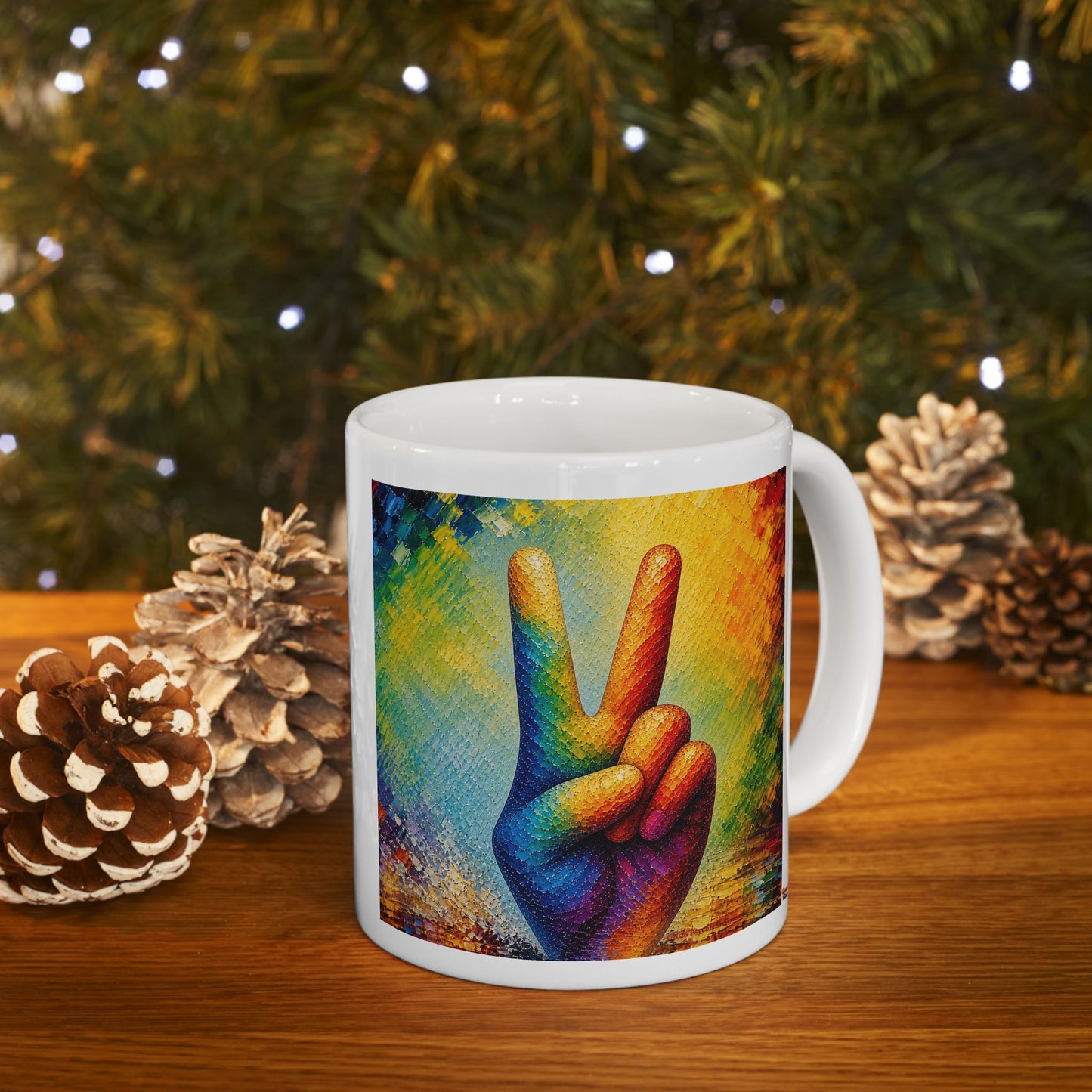 Good Vibes Painted Peace Sign Mug | Ceramic Coffee Mug 11oz. | 15oz.