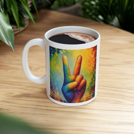 Good Vibes Painted Peace Sign Mug | Ceramic Coffee Mug 11oz. | 15oz.