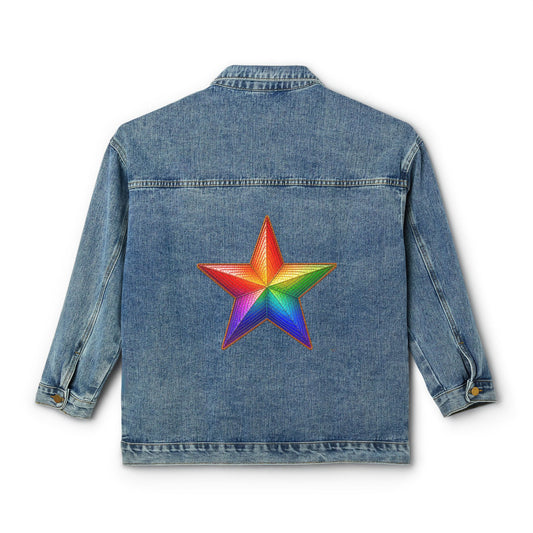 Women's Original Oversized Denim Jacket with Bright Star Back Graphic | Psychic Stew