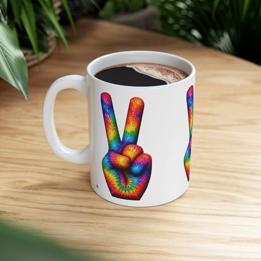 Good Vibes Tie-Dye Peace Sign Mug | Ceramic Coffee Mug 11oz. | 15oz.
