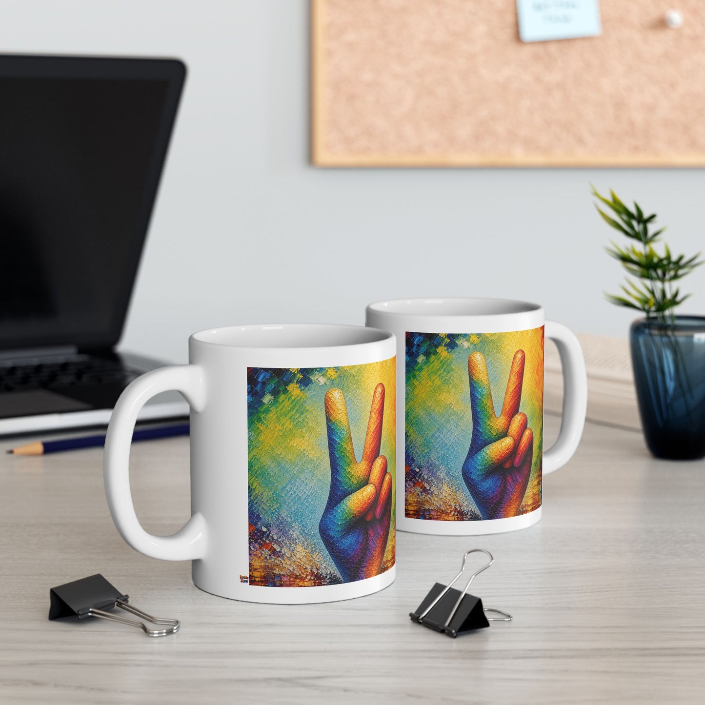 Good Vibes Painted Peace Sign Mug | Ceramic Coffee Mug 11oz. | 15oz.