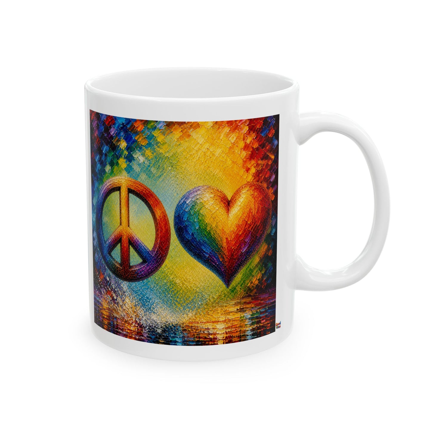 Good Vibes Painted Peace and Love Mug | Ceramic Coffee Mug 11oz. | 15oz.