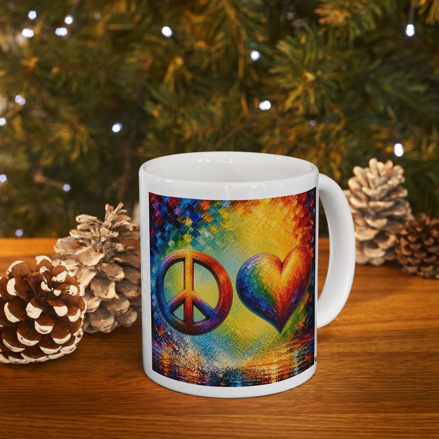Good Vibes Painted Peace and Love Mug | Ceramic Coffee Mug 11oz. | 15oz.