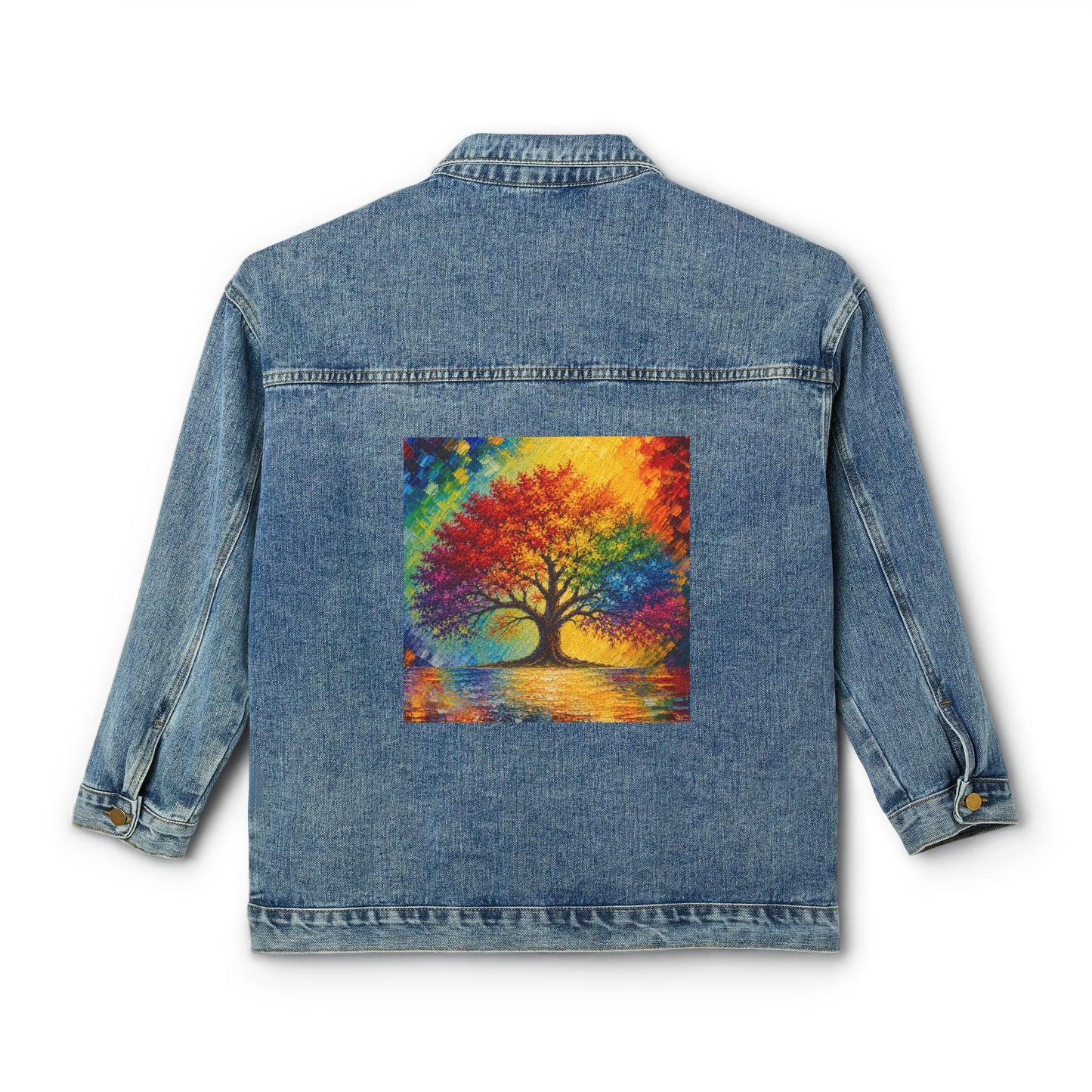 Women's Original Oversized Denim Jacket with Painted Tree Back Graphic | Psychic Stew