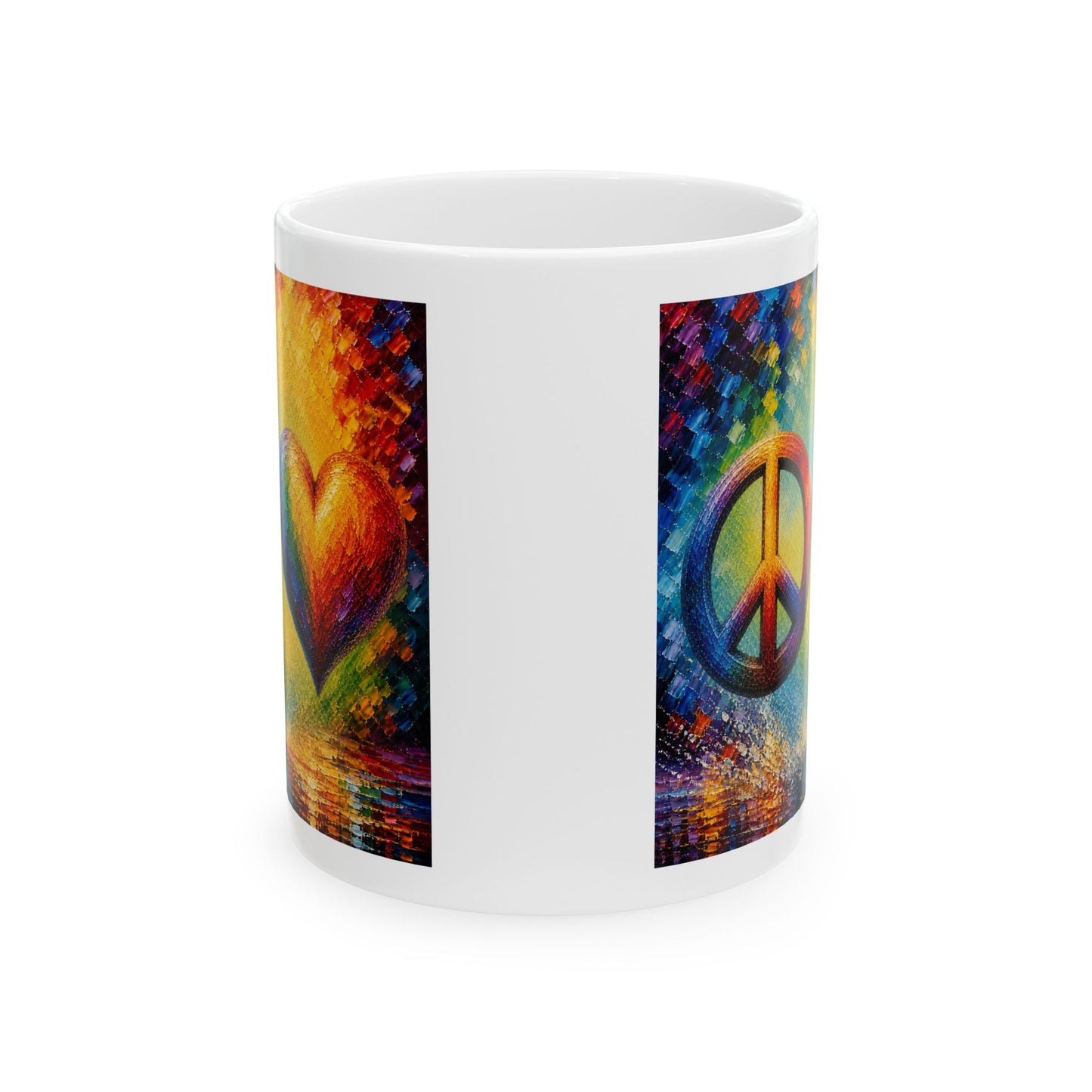 Good Vibes Painted Peace and Love Mug | Ceramic Coffee Mug 11oz. | 15oz.