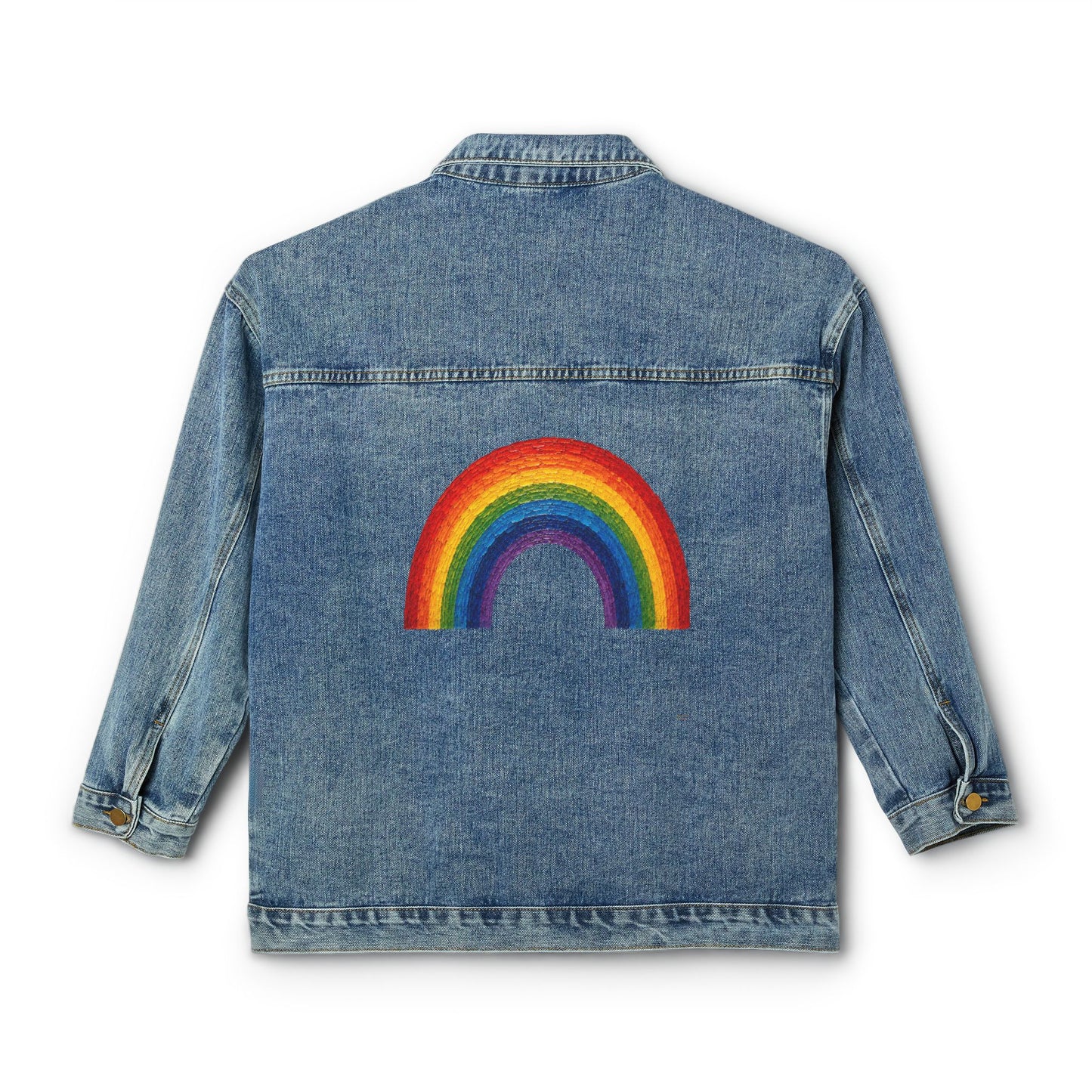 Women's Original Oversized Denim Jacket with Painted Rainbow Back Graphic | Psychic Stew