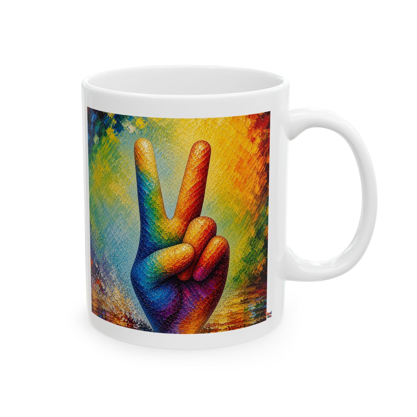 Good Vibes Painted Peace Sign Mug | Ceramic Coffee Mug 11oz. | 15oz.
