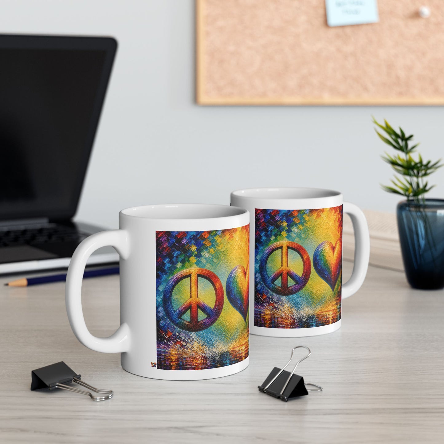 Good Vibes Painted Peace and Love Mug | Ceramic Coffee Mug 11oz. | 15oz.